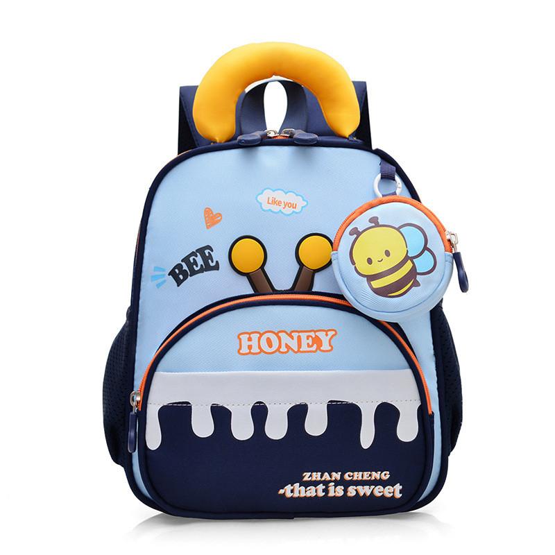 Childrens Cartoon Backpack For Girls And Boys With Cartoon Bee Embroidery Design For School And Kindergarten Blue