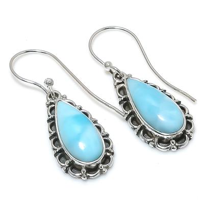 Natural Republic Larimar Gemstone 925 Solid Sterling Silver Earring 1.25" i1Q30