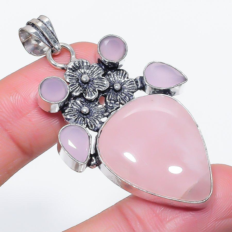 

Натуральный розовый кварц, халцедон 925 стерлинговое серебро ювелирная подвеска 2.21 m2F71