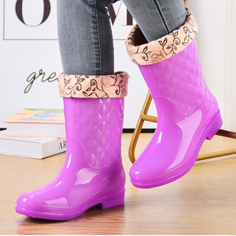 Jelly water boots tall waterproof shoes crystal rubber shoes non-slip cover shoes women's summer fashion rain shoes rain boots transparent thickened