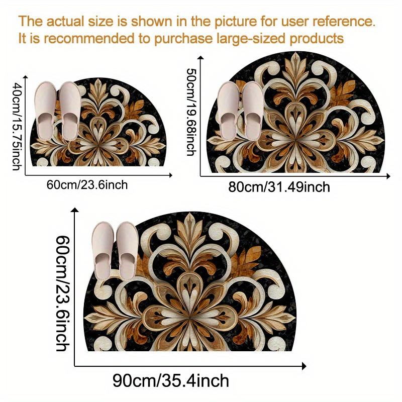 Elegante Tappeto Semicircolare Nero Bianco Marrone Morbido Antiscivolo Tappetino Decorativo Stampa 2D Tappeto Botanico per Decorazione Cucina Patio