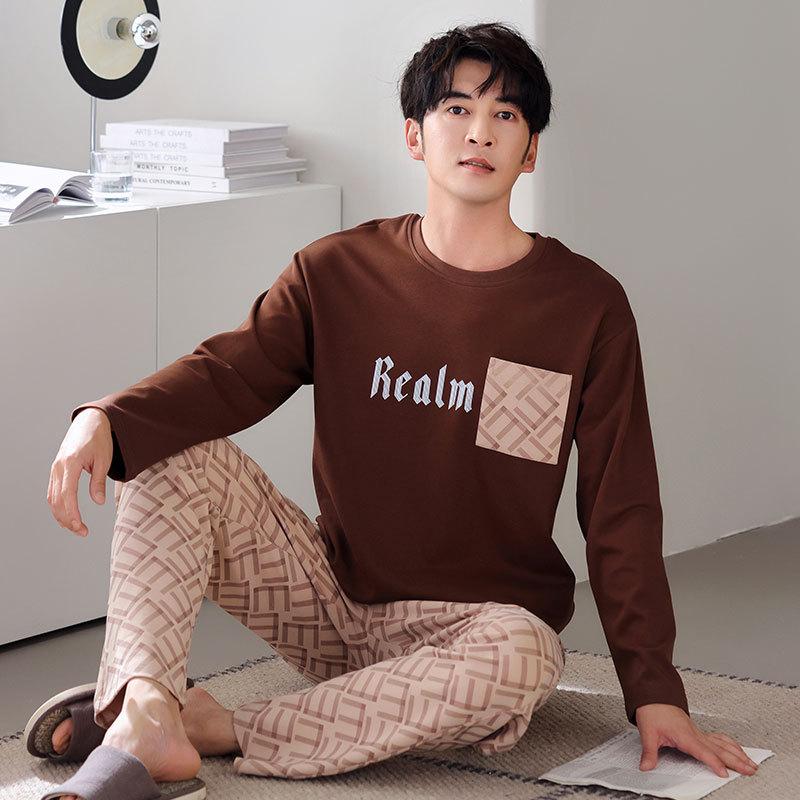 

Пижама мужская весенне-осенняя хлопковая с длинным рукавом, домашняя одежда мужская больших размеров, повседневный костюм XL