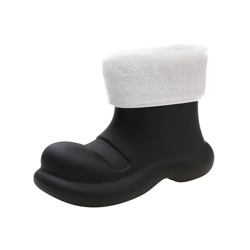 Fashion Women's Rain Shoes Big Head Water Shoes Platform Martin Boots Inner Height Increase Non-slip Velvet Warm Short Rain Boots Women