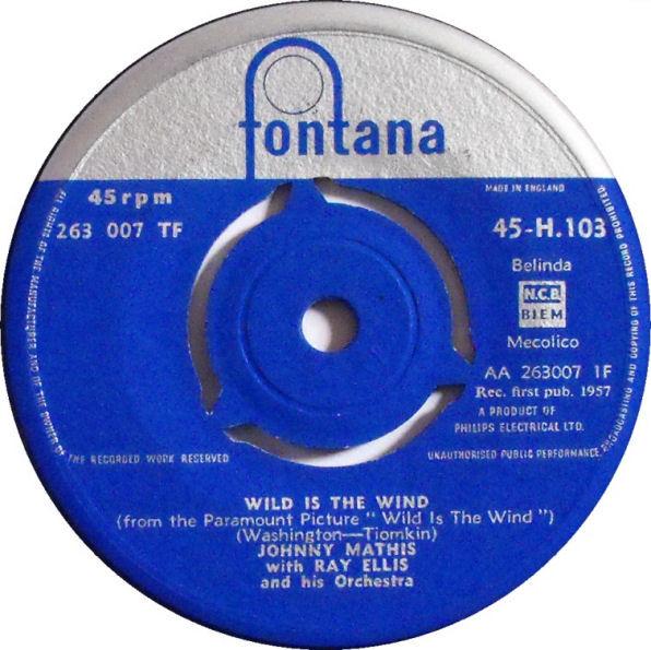 

7-дюймовая пластинка ДЖОННИ МЭТИС - Wild Is The Wind 263007TF Fontana 1958 UK Поп Б/У