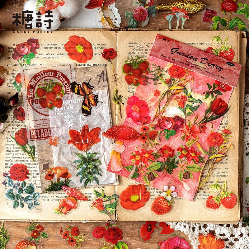 100Pcs/pack Vintage Botanical Stickers Aesthetic Flowers Handmade Material Decorative Stationery Sticker