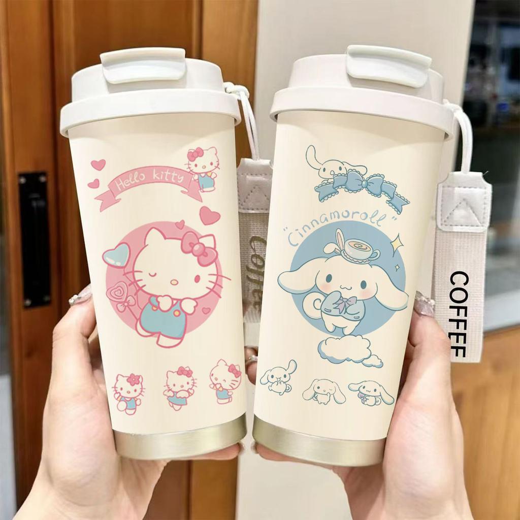 Coffee Cup 316 Stainless Steel Thermos Cup High Value Men's and Women's Water Cup Cartoon Double Drinking Straw Cup