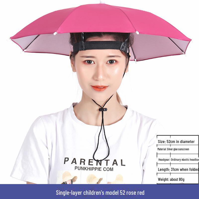 

Капелюх-парасолька для риболовлі на голові, що захищає від дощу - складна велика парасолька для захисту без рук Single-layer children s 55 рожевий червоний колір