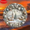 2D Flat, Winter Christmas Wooden Sign Relief Effect of Ice and Snow Town Christmas Wreath Sign for Front Door Wall Hanging Decor