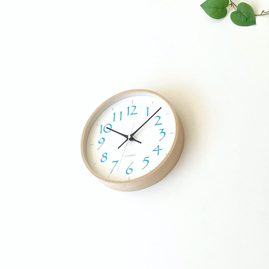 KATOMOKU Plywood Clock, Size 20, Light Blue, km-119LBRC, Wall Clock with Continuous Second Hand, 25.2cm Diameter (radio-controlled Clock)