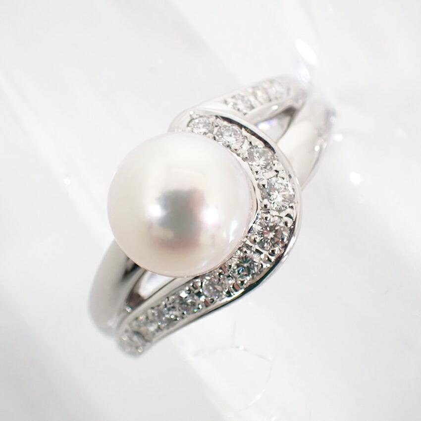 [Pre-owned] POLA/Pt900 Akoya Pearl/Diamond Ring/Size 12/j36-1