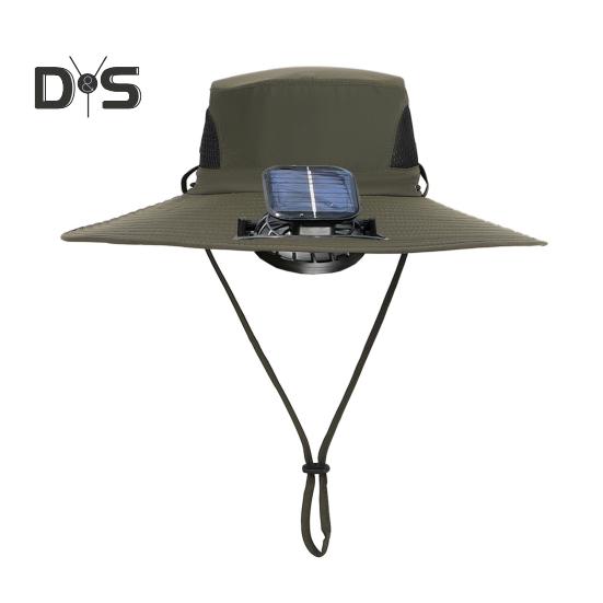 Outdoor Wide Brim Sun Hat with Solar Powered Fan Hat Breathable Mesh Design UV Protection Kids Boys Hat