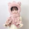 Winter Thick Hats Scarf Gloves Set With Long Scarf Warm Winter Plush Hooded Windproof Fluffy 3-in-1 Soft Hat Toddler