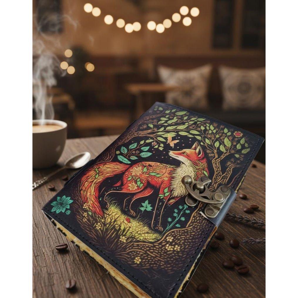 Journal Fox Leather Journal: Vintage Grimoire Blank Spell Book of Shadows