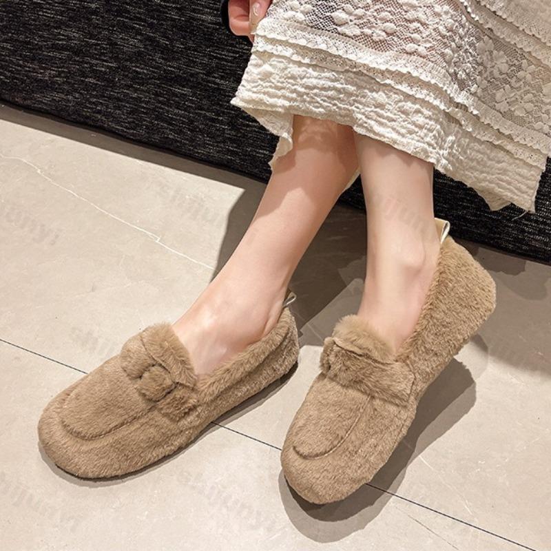 Fashion Women's Retro Plush Casual Shallow Mouth Warm Loafer 2025 Winter New Fashion Versatile Soft Comfortable Cotton Flat Single Shoes