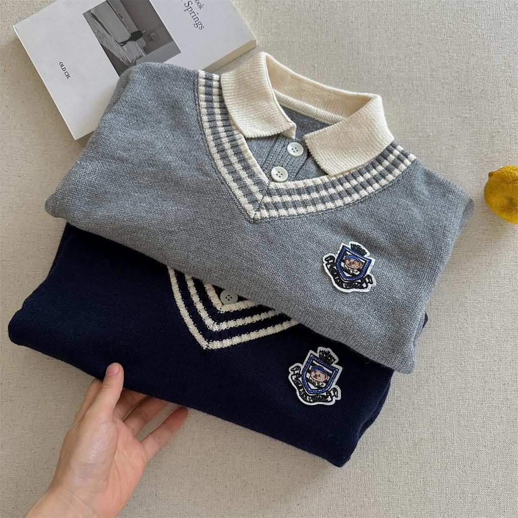 Boys Knit Cardigan with Mock Layered Look Autumn Winter School Sweater Jacket