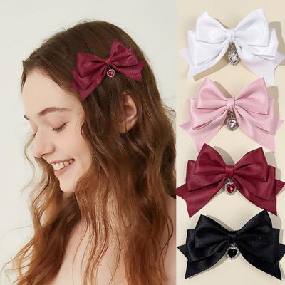 Fashionable, Sweet and Cool Feng Shui Diamond Love Bow Hairpin Lolita Girl Side Notch Clip Edge Clip Hair Accessory
