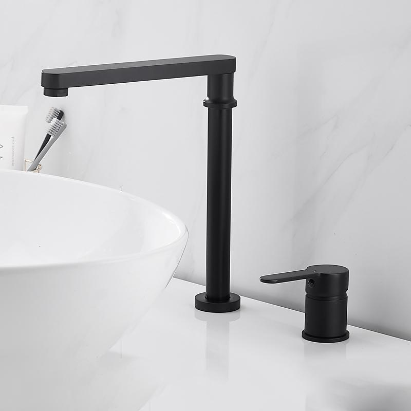 Brass Adjustable Rotating Bathroom Basin Faucet Black/Chrome Widespread Double Hole Single Handle Sink Kitchen Tap Hot and Cold