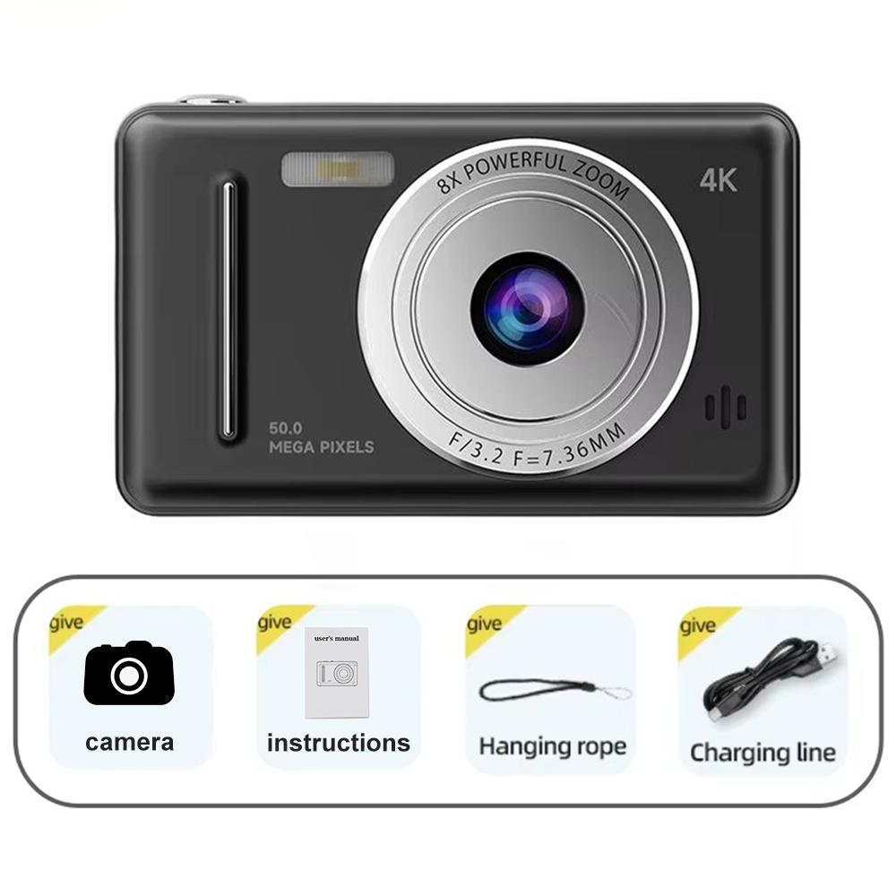 4K Digital Camera 50 Mega HD Pixel Retro Pocket Camera Travel Selfie Entry Level Compact Camera 8x Zoom Dual Camera Camcorder