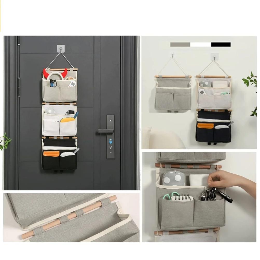 Wall-mounted storage basket bag, door-hanging storage bag,  waterproof linen material room supp