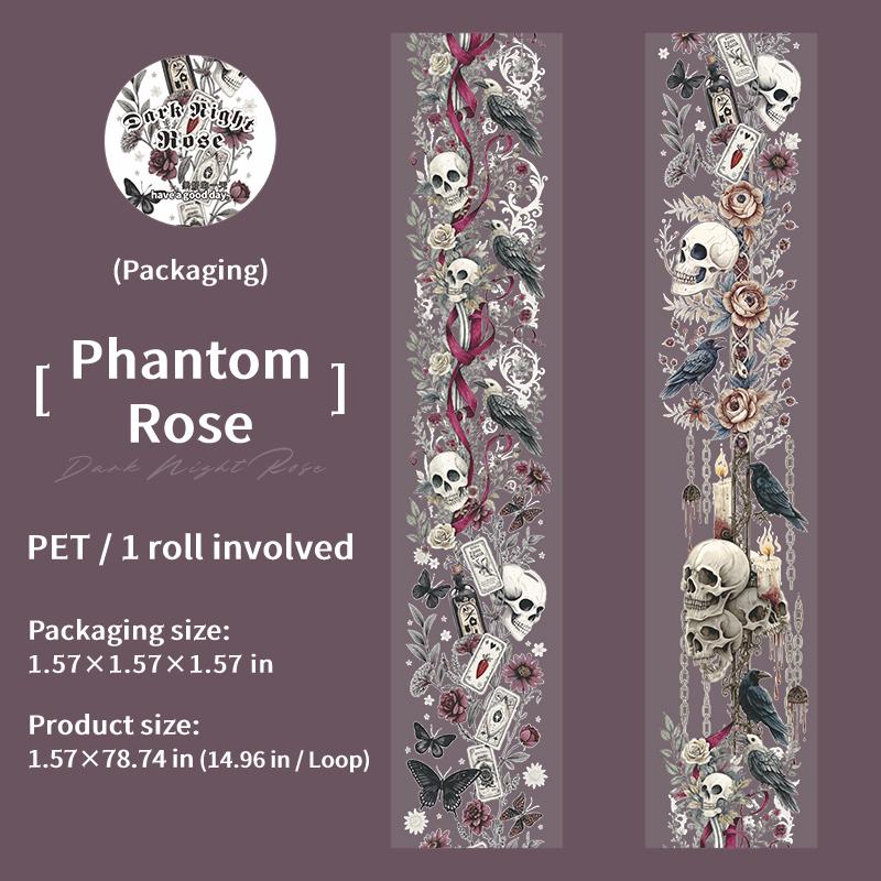 1Roll Halloween Gothic Rose Skeleton Washi Tape For Scrapbooking DIY, Journal Decoration, Phone Case Notebook Decor