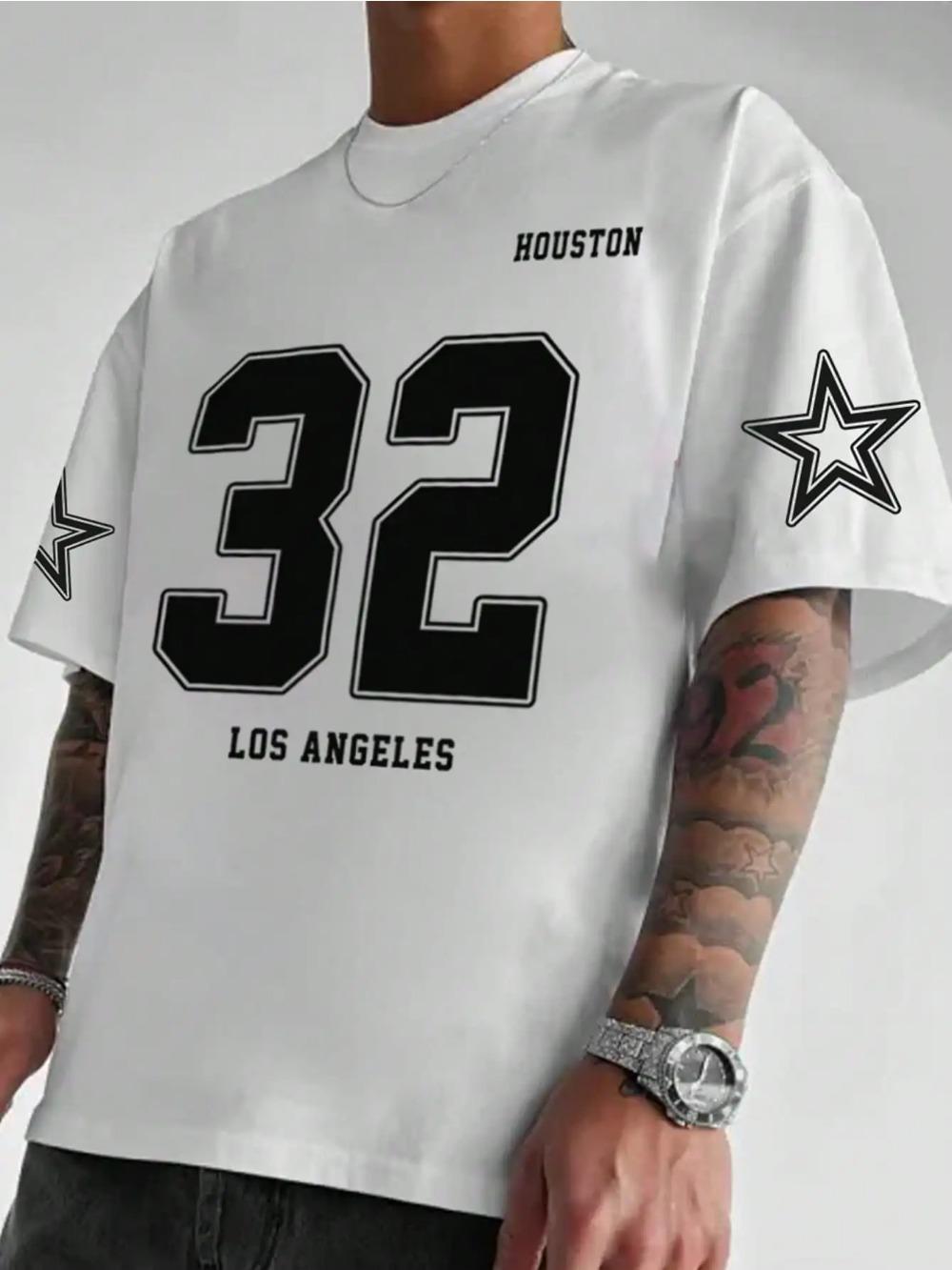 

Лос-Анджелес Под Классической Буквой 32 Летняя 3D-печать Мужская Футболка с Круглым Вырезом Свободного Кроя Дышащая Мягкая Топы Улица Харадзюку Футболка S