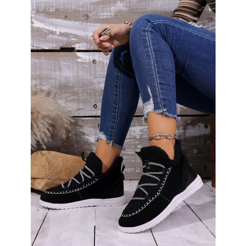 Women's Plus Size Fashion Minimalist Mid Calf Snow Boots Winter Fleece Lined Warm Korean Style Cotton Shoes