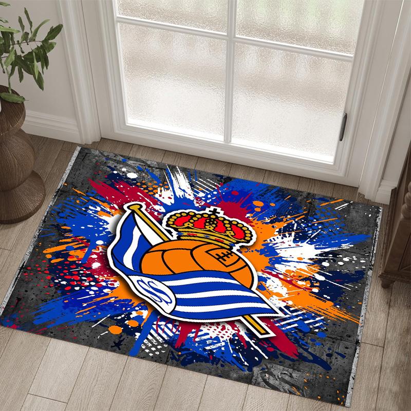 Real Sociedad FC Design Crystal Velvet Carpet Cozy Non?Slip Printed Rug For Bedroom Living Room Entrance