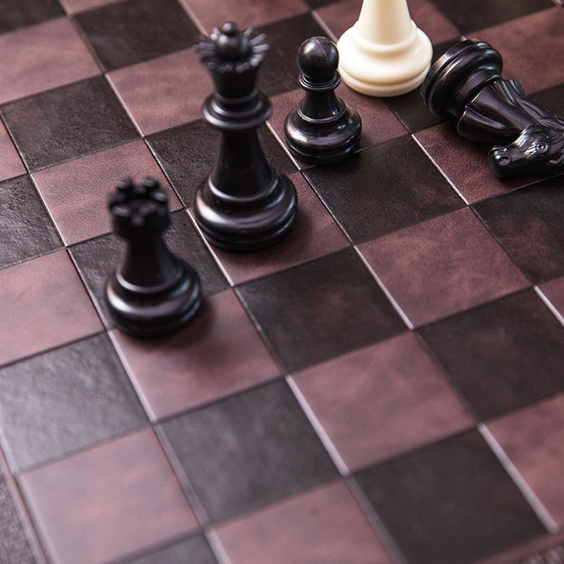 Reliëfontwerp Leer Internationaal Schaakbordspellen Mat Dammen Universeel Schaakbord Verjaardagscadeau Pop Tapijt Tafelmat