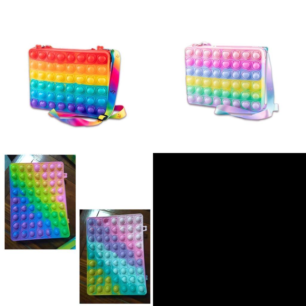 Vibrant Rainbow Macaroon Pop It Bag Ipad Case With Sensory Bubble Fidget Toy