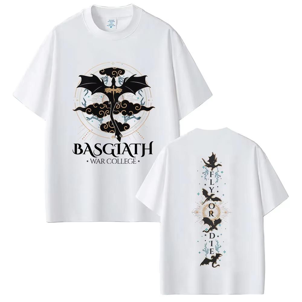 Basgiath War College Fourth Wing Tops T Shirt Dragon Rider Vintage pure Cotton Tshirts Mens Clothing Short Sleeve T Shirt