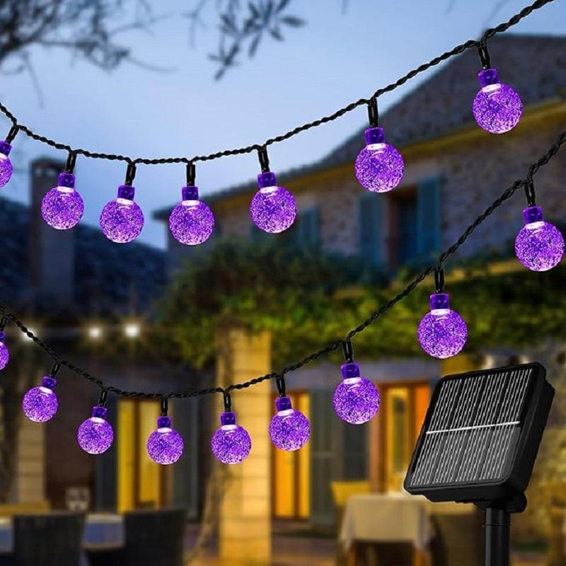 

5 м/6 м Солнечная гирлянда с хрустальными шарами 8 режимов Уличная водонепроницаемая солнечная подсветка для патио для декора вечеринки в саду Солнечные гирлянды 5M 20LED фиолетовый