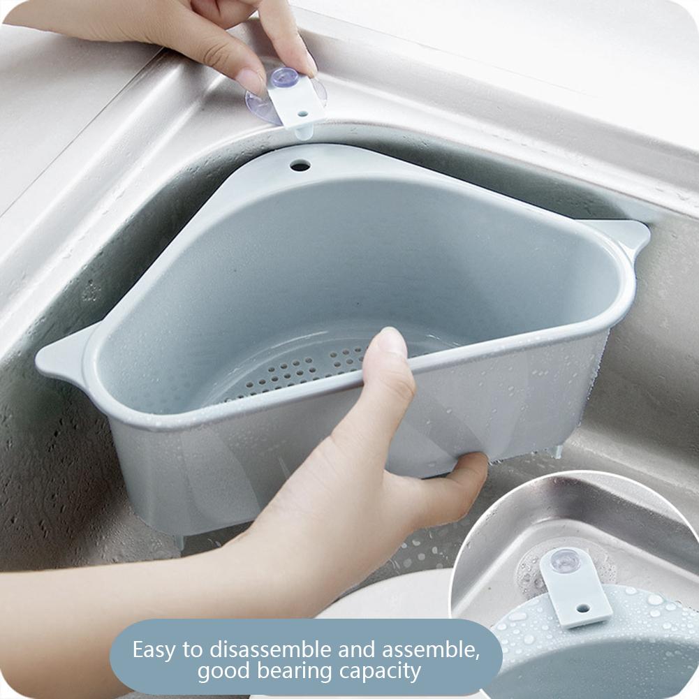 2Pcs Triangular Shape Kitchen Sink Corner Draining Rack Sponge Storage Rack Organizer Blue