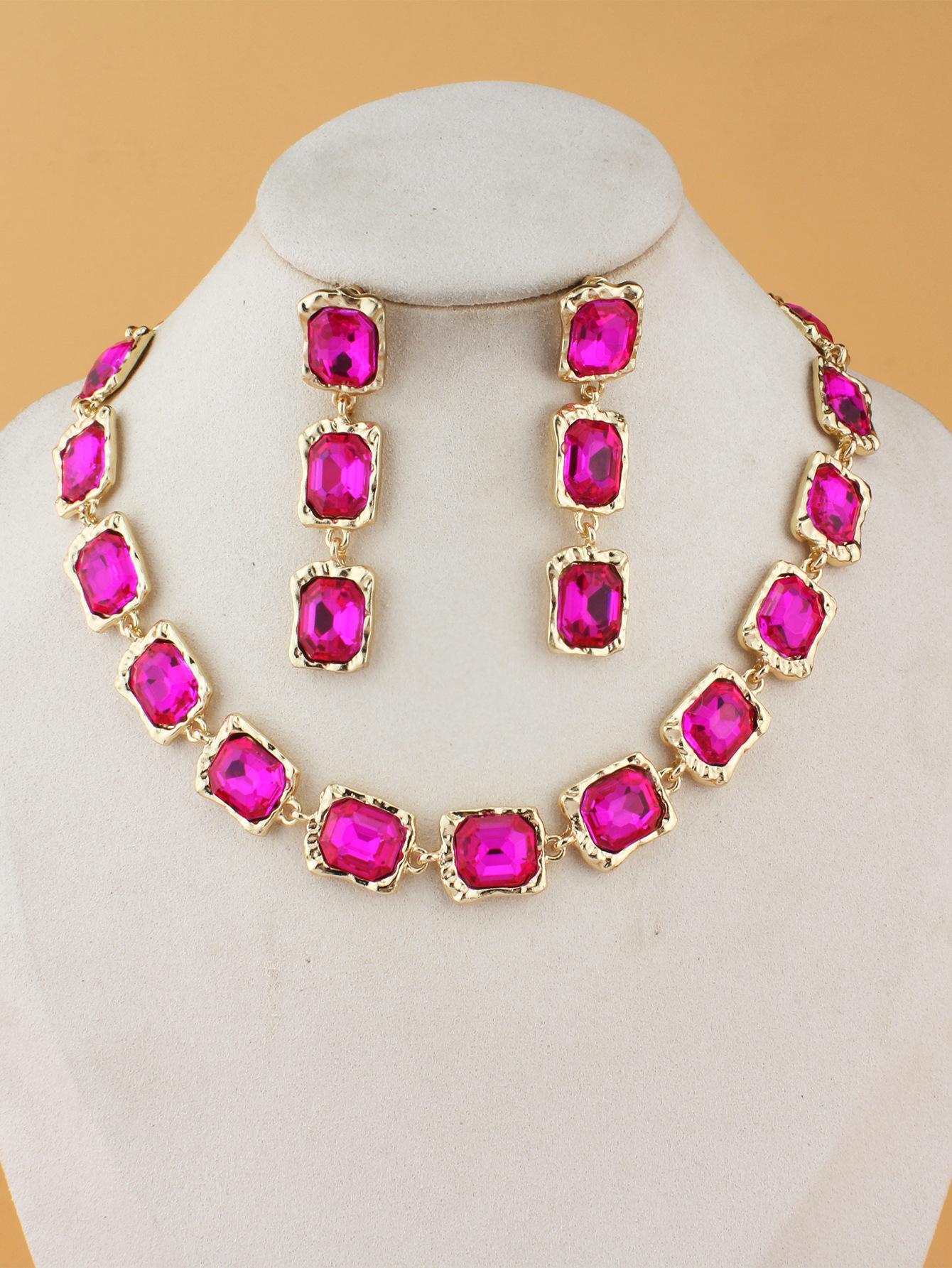 

Модные гламурные женские ожерелья и серьги комплект из сплава и кристаллов аксессуары для платья розы красного