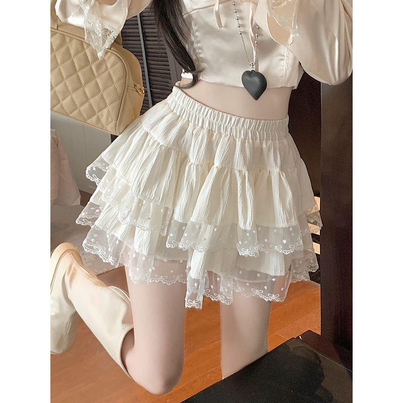 Kumikumi Ballet Style Lace Lace Skirt Cake Dress Women's Early Autumn Fashion Tape Pettiskirt A- line Skirt