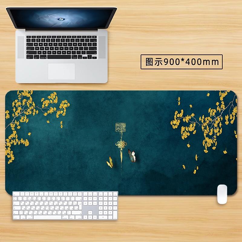 Zen Japanese Landscape Desk Mat with Birds and Mountains Gaming Mouse Pad