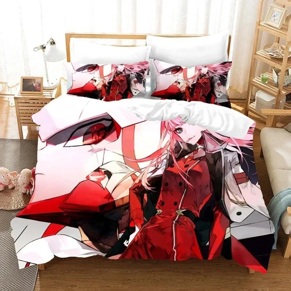 Anime Darling In the Franxx Zero Two 02 Bedding Set Duvet Cover Sheet Printed Pillowcase Full Queen King Size Comforter Bedroom