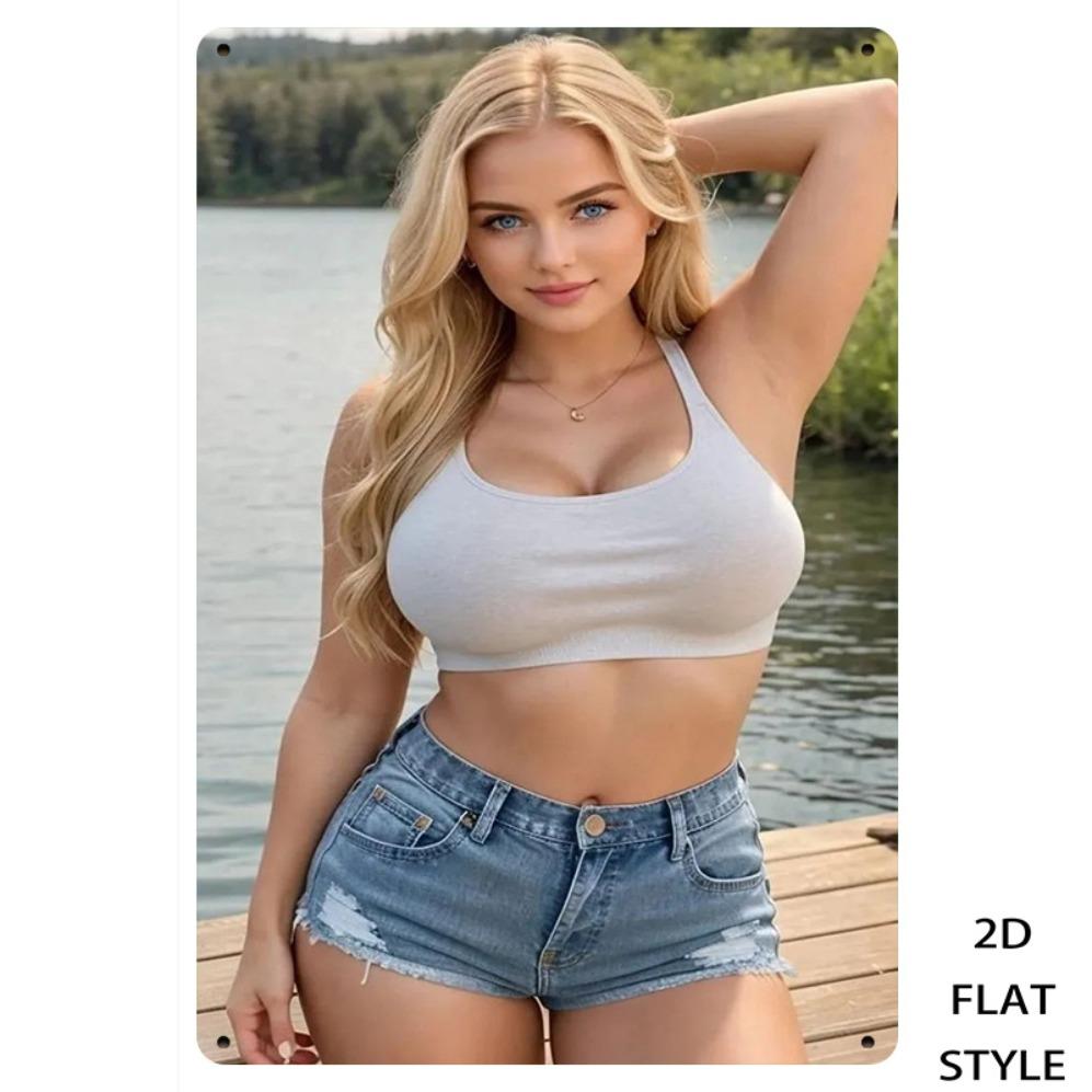 

Flat Iron Sign, Blonde Beauty by The Lake Retro Metal Wall Art, 8x12 inch Vintage Home Decor for Bedroom Living Room 20x30cm