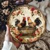 Vintage Metal Wall Art Country Rooster Kitchen Decor Aluminum Sign with Flowers and Bathtub