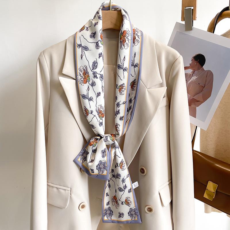 50 Color New Women Silk Feel Printed Design Scarf Shawl Fashion Luxury Long Narrow Small Silk Scarves Ladies Headband Headscarve