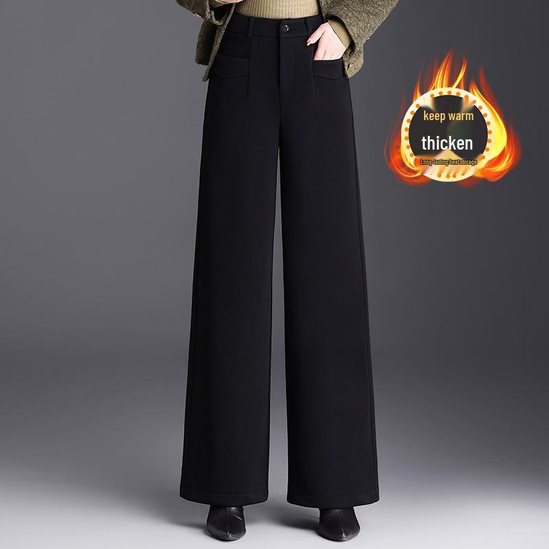 Women's High-Waisted Velvet Wool Wide-Leg Pants - Autumn/Winter 2026 Fashion - Loose, Straight-Leg Casual Versatile Trousers