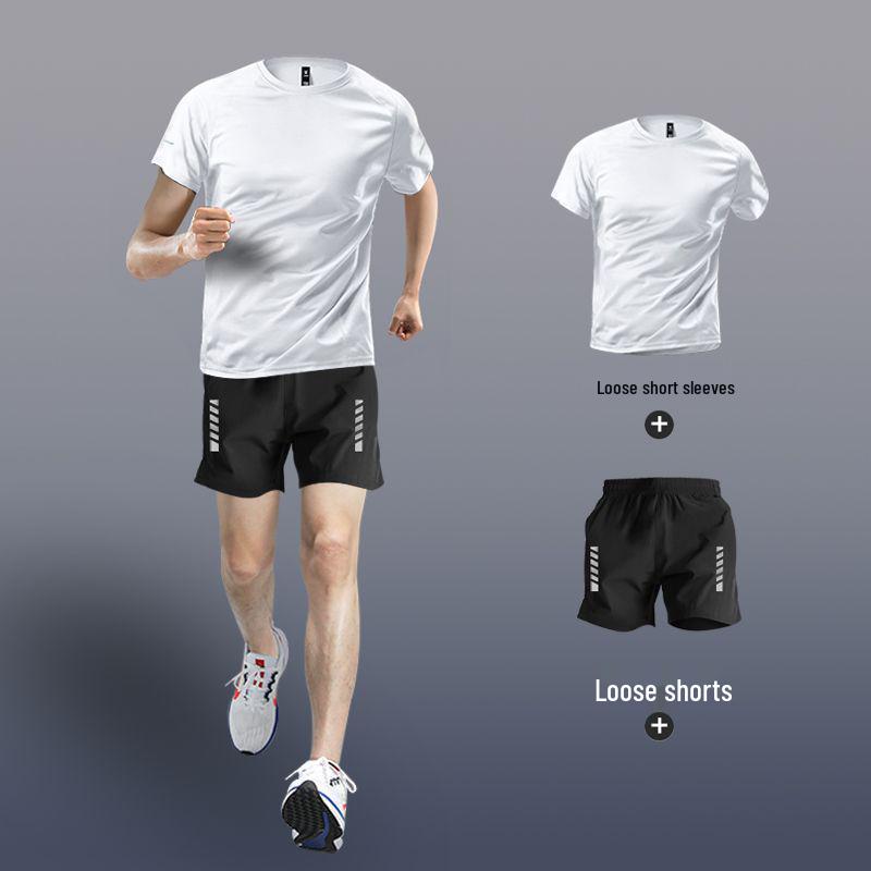 Men's Quick-Dry Summer Fitness Set: Ice Silk Short Sleeve & Tight Running Shorts