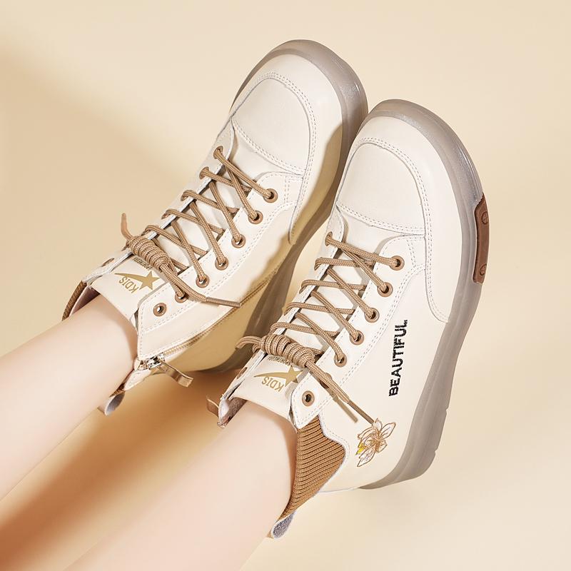 

Spring/autumn High Top Cowhide Sole Women s Shoes Soft Sole Mom s Short Boots Women s Boots 41 бежевий/коричневий
