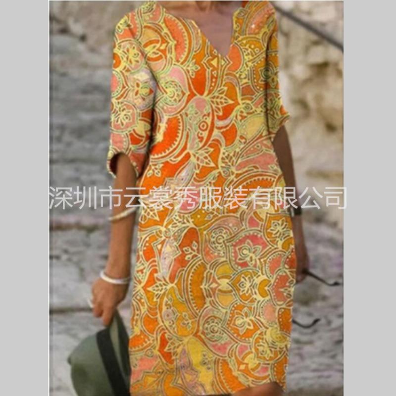 QICED Fashion Summer Spring  1/2 Sleeves V-Neck Casual Dresses
