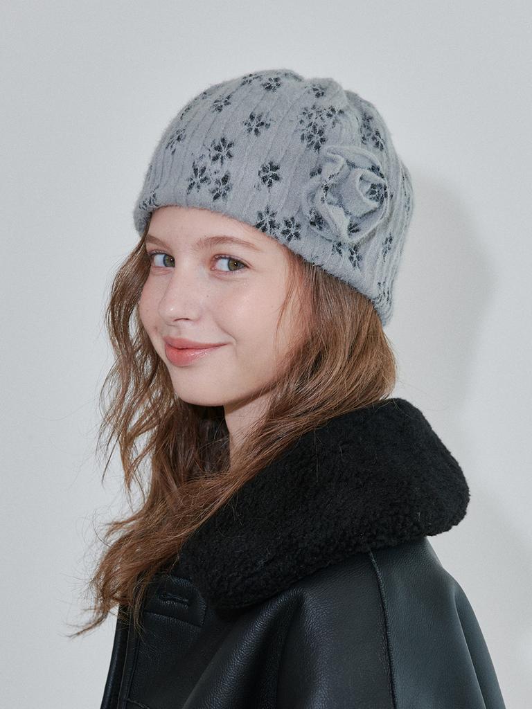 OUEL Rose Corsage Knit Beanie_Grey