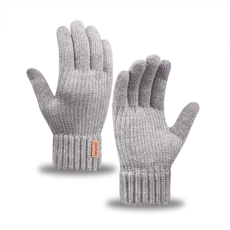 Men's Warm Gloves Winter Touch Screen Knitted Gloves with Leather Label Windproof Motorcycle MTB Bike Cycling Glove Mitten