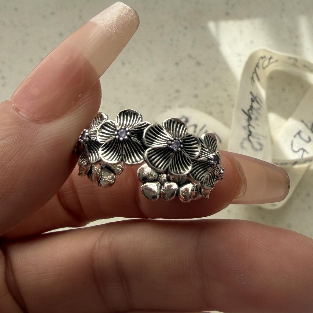 925 Sterling Silver Rings for Women Couple Minimalist Handmade Simple Retro Flower Zircon Ring Fine Jewelry Gift Prevent Allergy