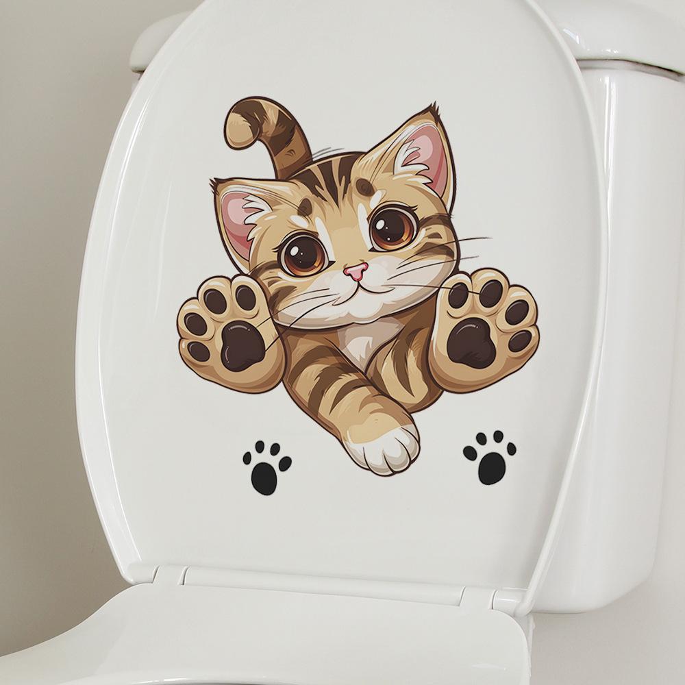 Cartoon Cat Toilet Stickers Bathroom Bathroom Decorative Wall Stickers Self-adhesive