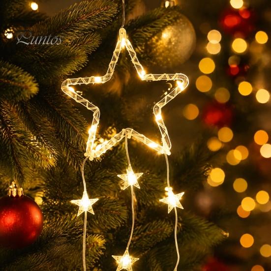 Gift for Holiday Decoration LED Christmas Window Star Decoration, Battery Operated Hanging Warm String Lights Lighted Shaped Light Walls, Windows,