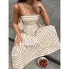 Women Striped Backless High Waist Suspender Maxi Casual Vacation Dress