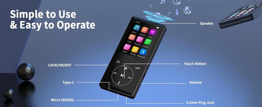 2026 Small Touchscreen Bluetooth MP3/MP4 Music Player - Portable and Hot Seller